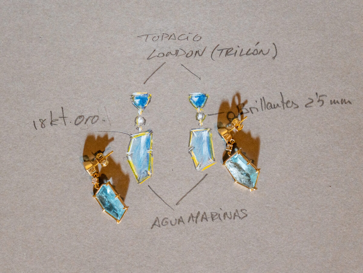 Pendientes Aguamarina, topacio y diamantes - Imagen 3